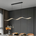 Modern Wavy Black Pendant Light for Kitchen Island, Minimalist LED Linear Suspension