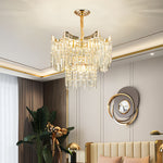 Tiered Crystal Chandelier Modern Gold Waterfall Ceiling Light