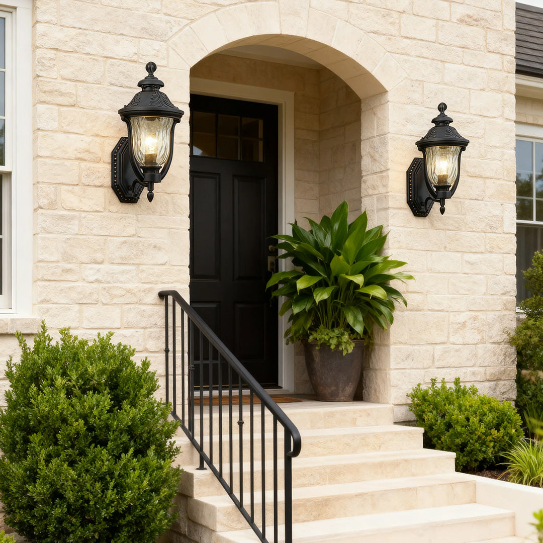 Rustic Outdoor Wall Sconce with Clear Glass Shade in Coffee Aluminum