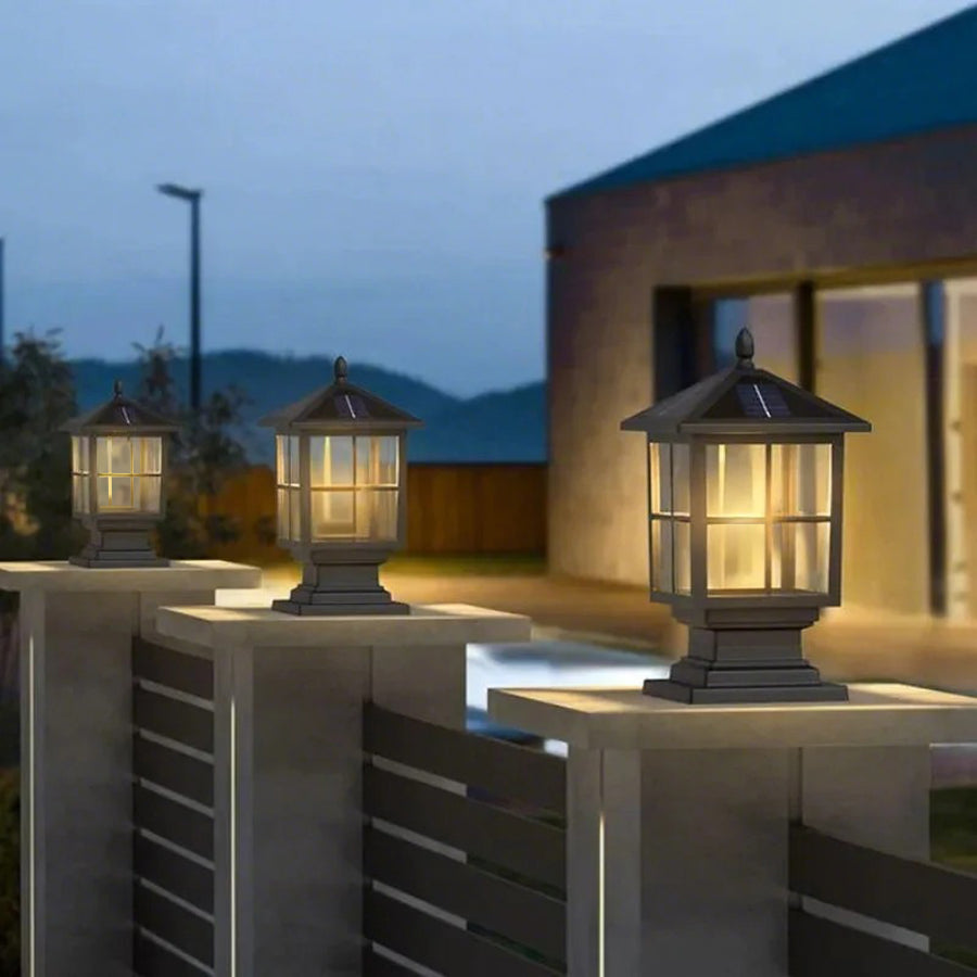 Stone Pillar Outdoor LED Light in Black – Solar & Hardwired Garden Post Lantern