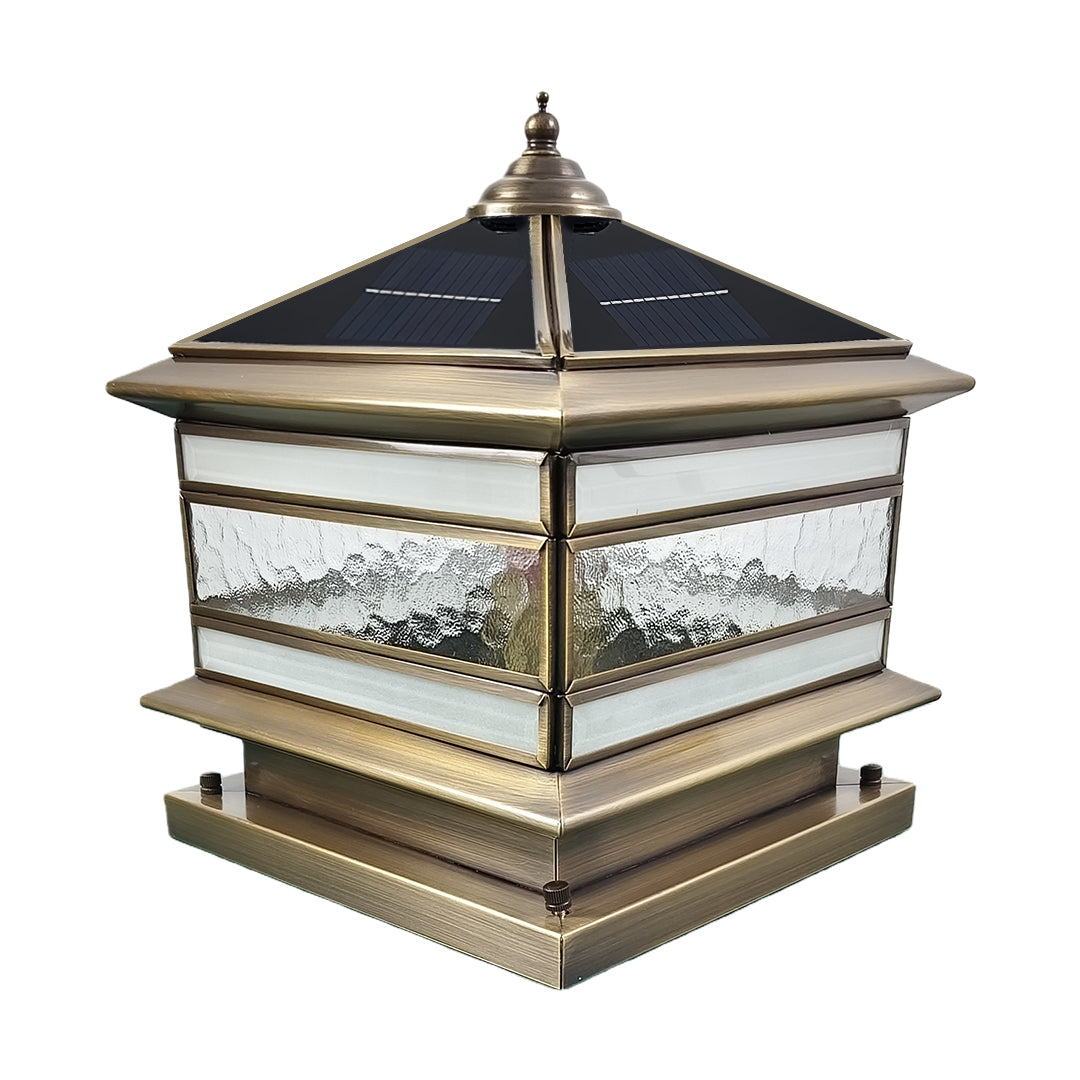 Retro Copper Stone Pillar Solar Post Light, Waterproof Outdoor Fence Lamp