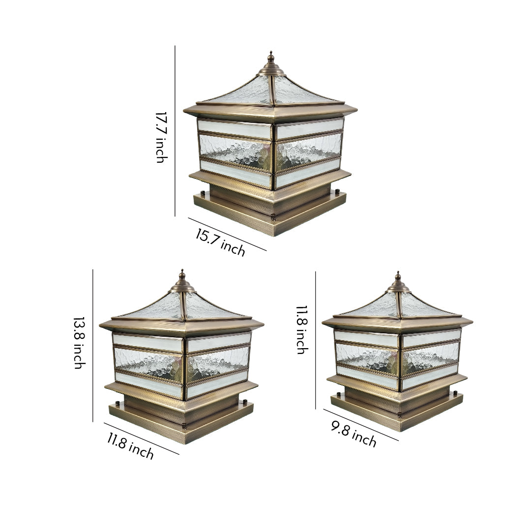 Retro Copper Stone Pillar Solar Post Light, Waterproof Outdoor Fence Lamp