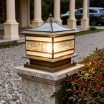 Retro Copper Stone Pillar Solar Post Light, Waterproof Outdoor Fence Lamp