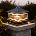 Retro Copper Stone Pillar Solar Post Light, Waterproof Outdoor Fence Lamp