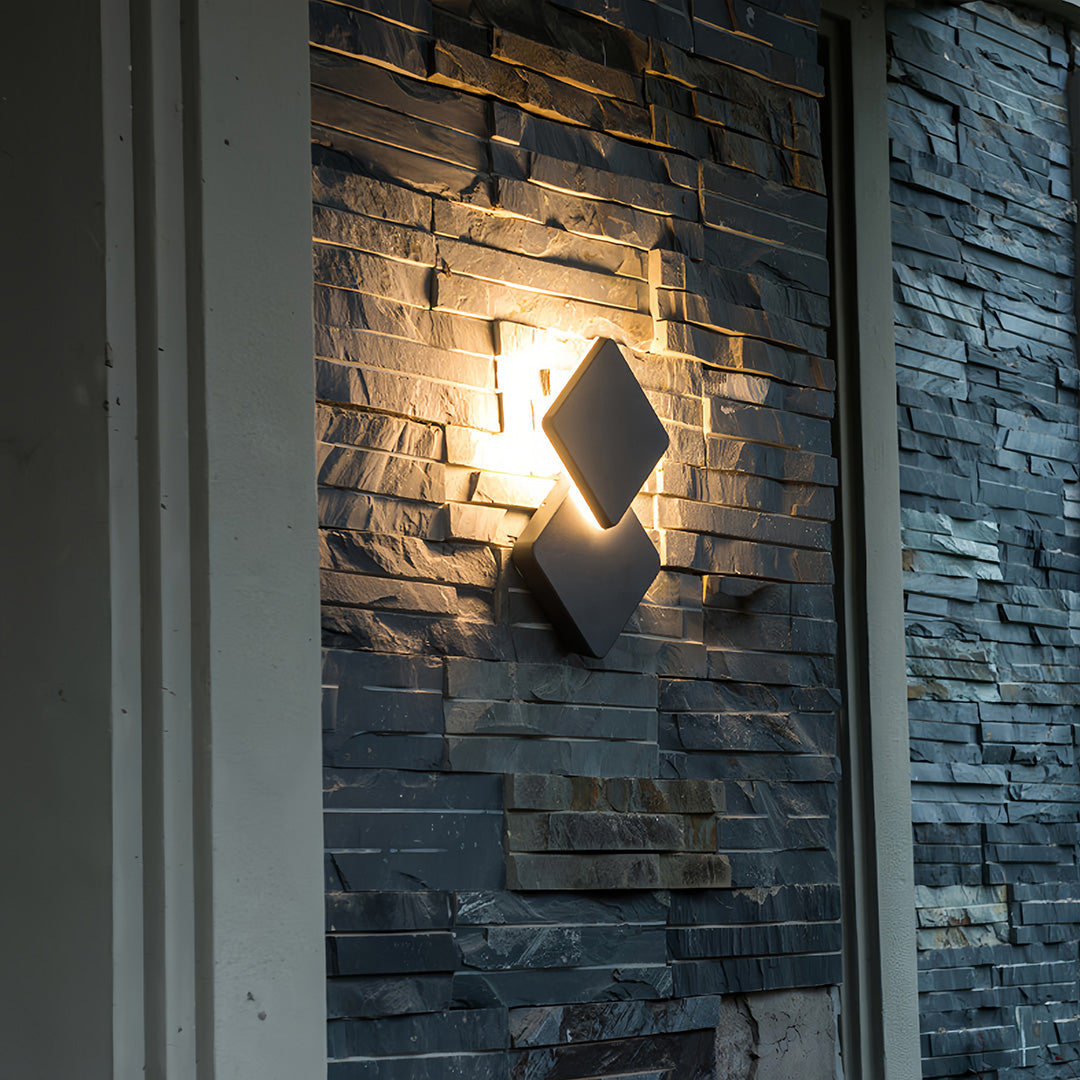 Geometric Outdoor Wall Sconce in Black Aluminum, IP54 Waterproof LED