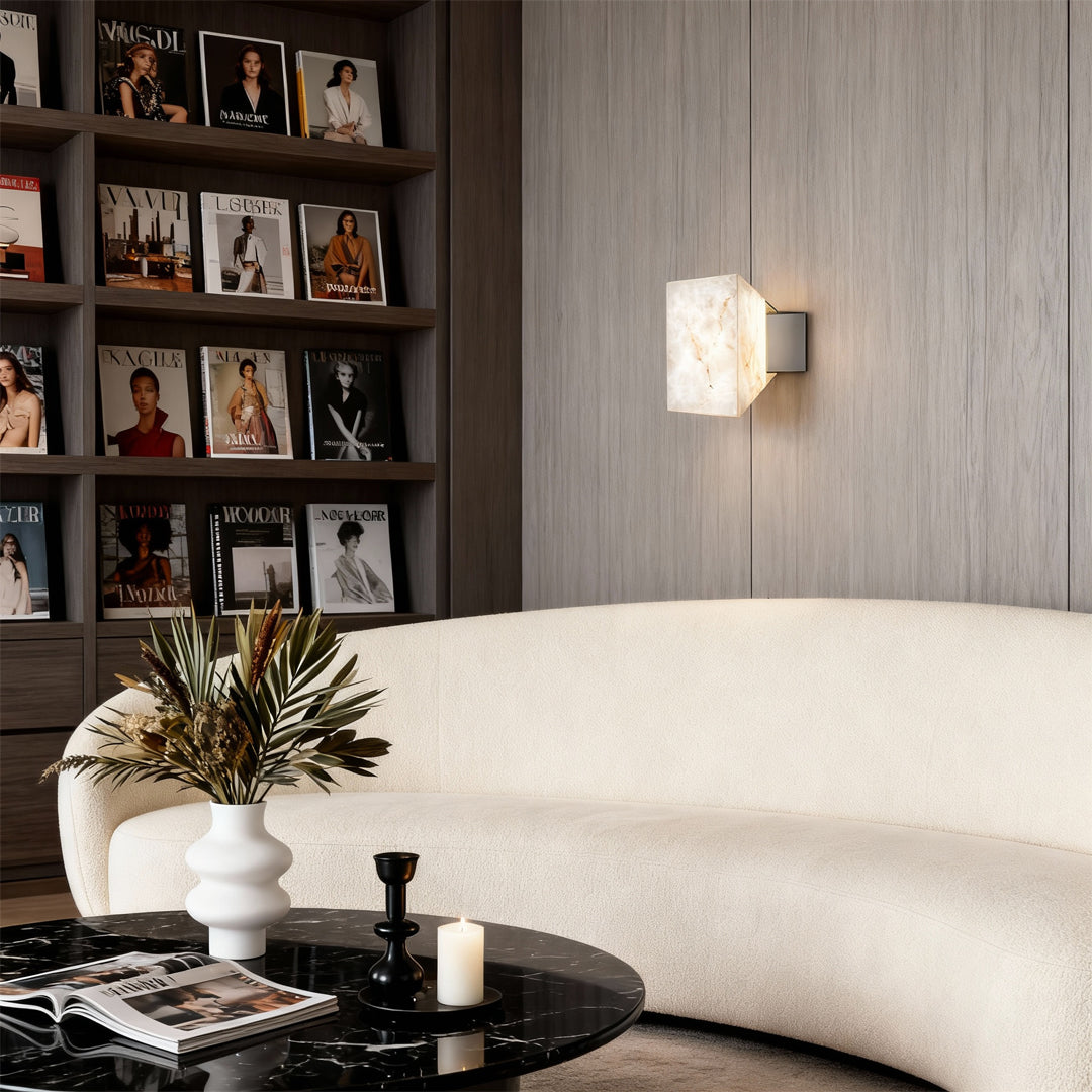 Modern Stone Wall Sconce with Marble Shade and Aluminum Frame