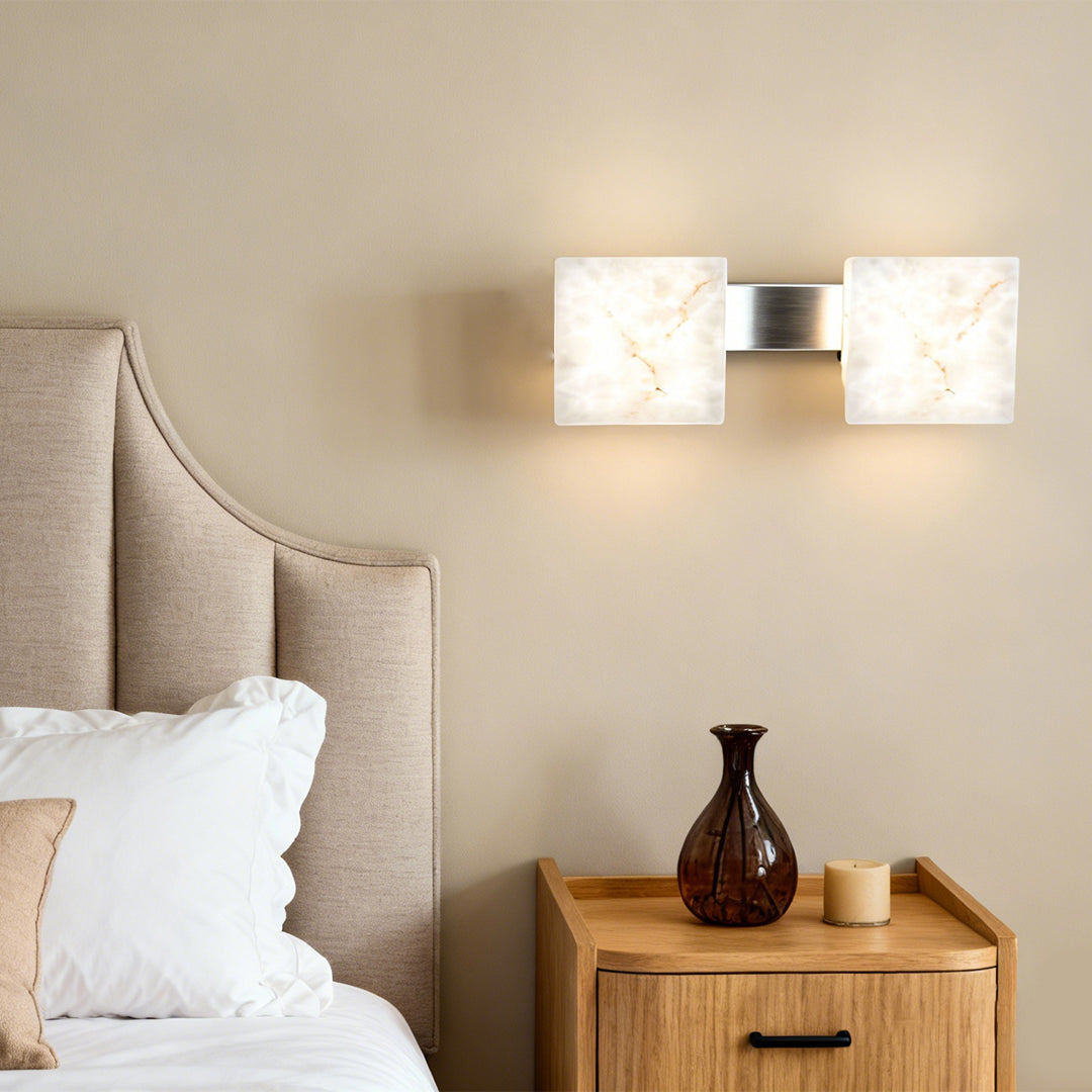 Modern Stone Wall Sconce with Marble Shade and Aluminum Frame