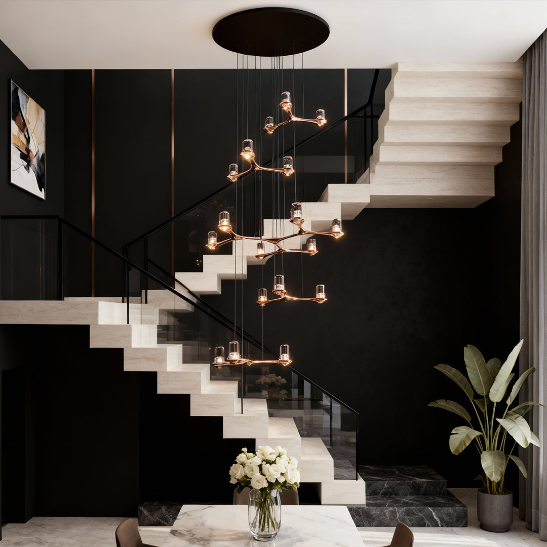 Crystal Staircase Chandelier Nordic Geometric LED Pendant Light