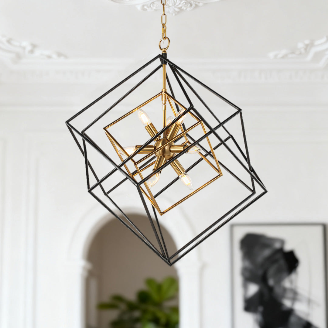Geometric Iron and Acrylic Pendant Light with Gold Accents