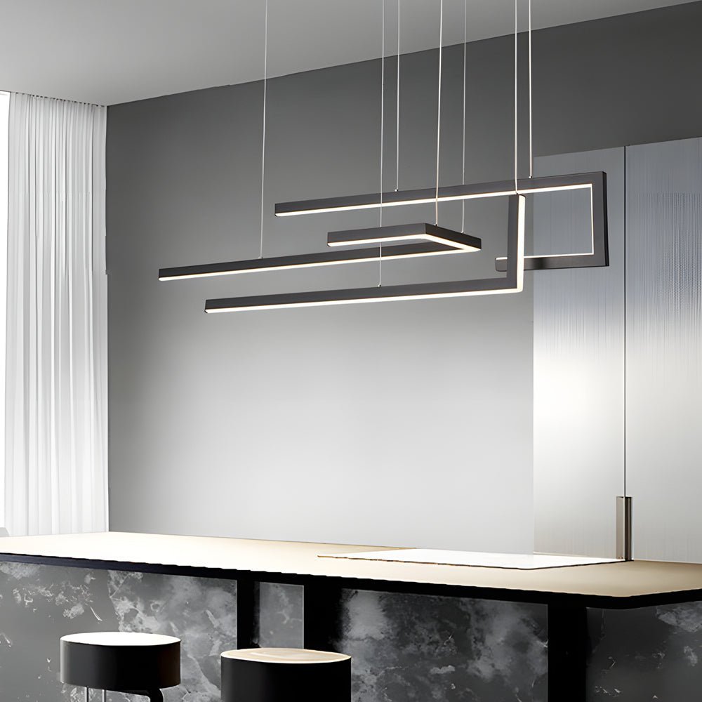 Geometric LED Linear Chandelier with Remote Dimmable Nordic Modern Pendant Light