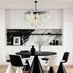 Mother of Pearl Chandelier with Black Metal Frame and Clear Glass Shades