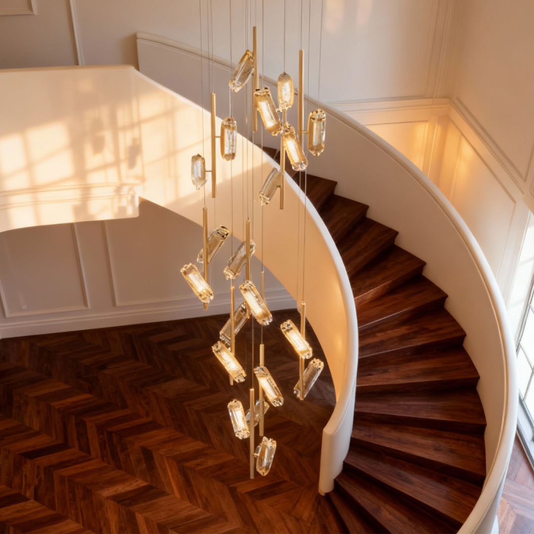 Luxury Linear LED Staircase Chandelier in Gold Aluminum