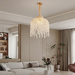 Teardrop Crystal Chandelier in Gold Finish, French-Inspired Ceiling Light