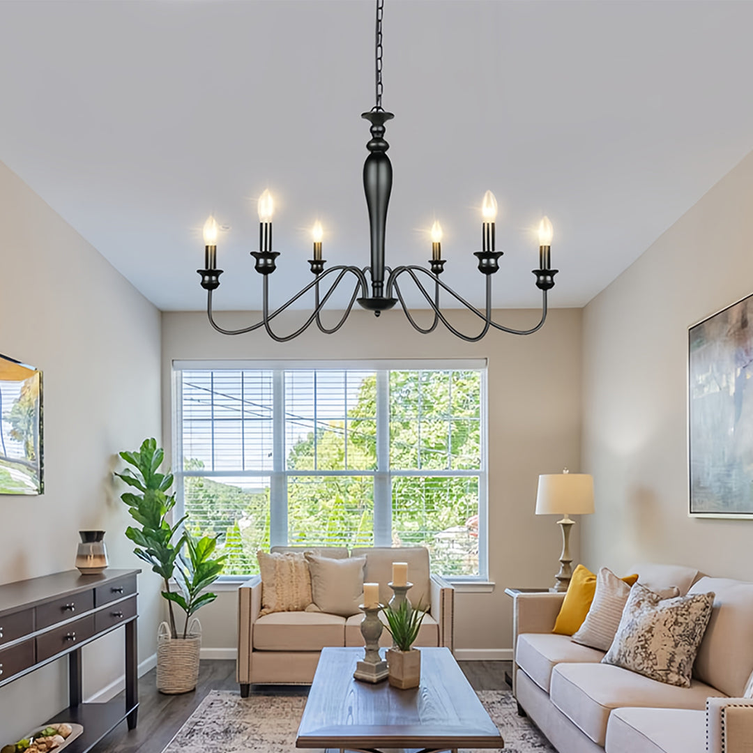 Black Candle Chandelier with Adjustable Chain Ceiling Light