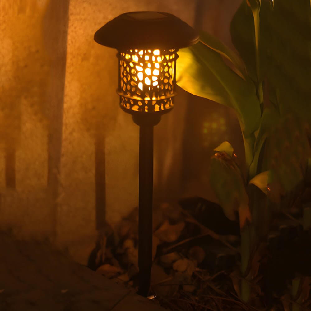 Solar Pathway Light in Black with Warm White Flame LED