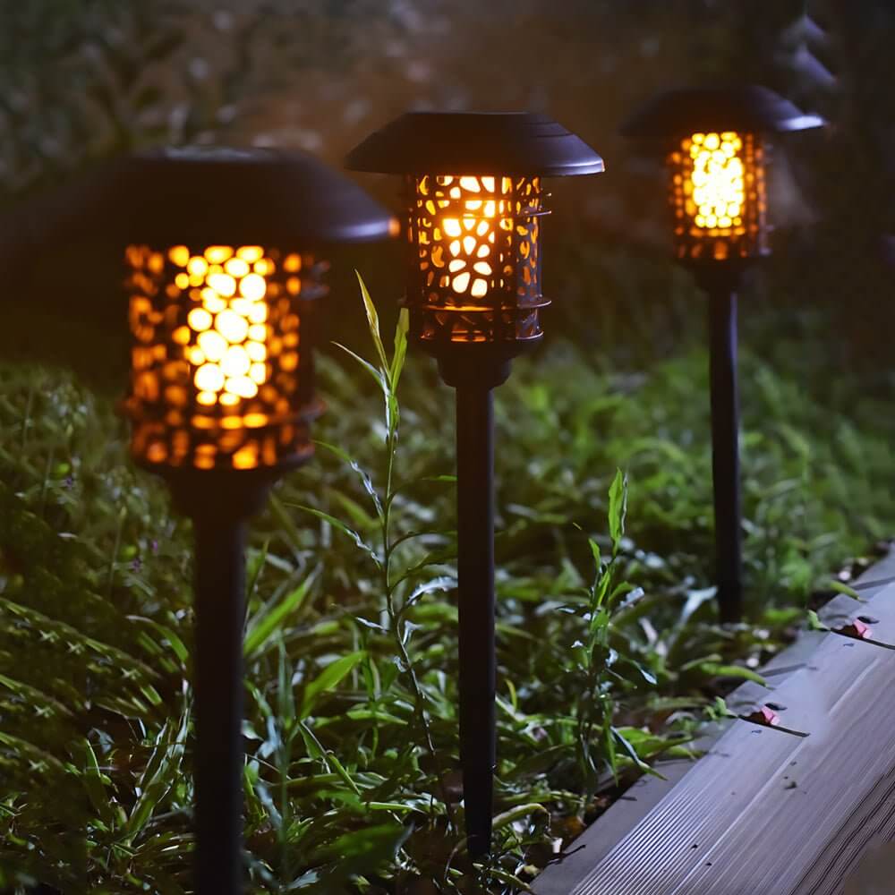 Solar Pathway Light in Black with Warm White Flame LED