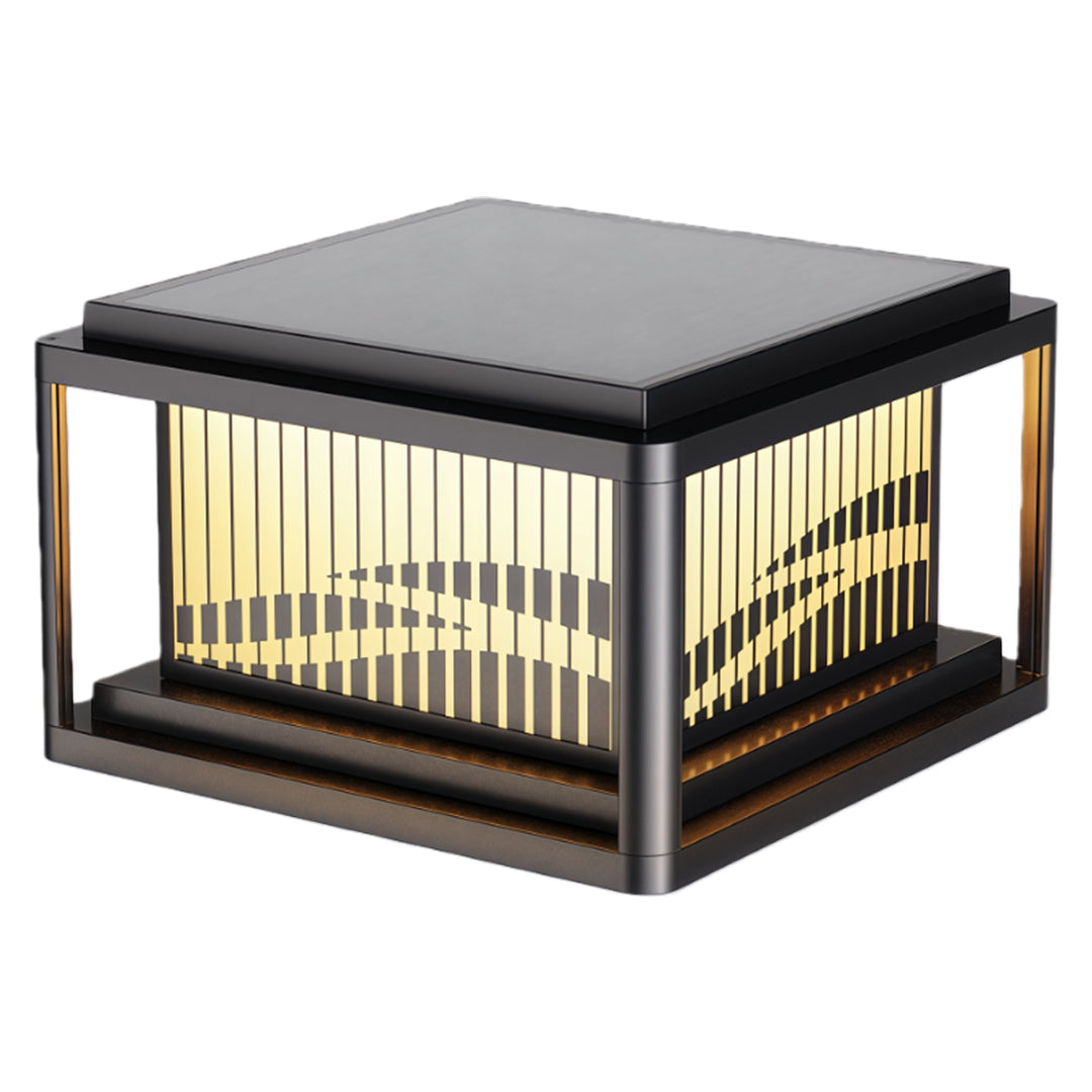 Wave Pattern LED Pillar Light – Modern Outdoor Post Lamp in Black