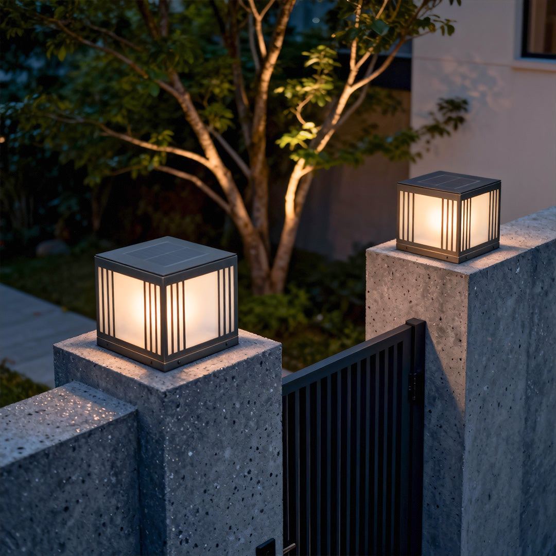 Copper Solar Gate Pillar Light – Modern Square Outdoor Lamp