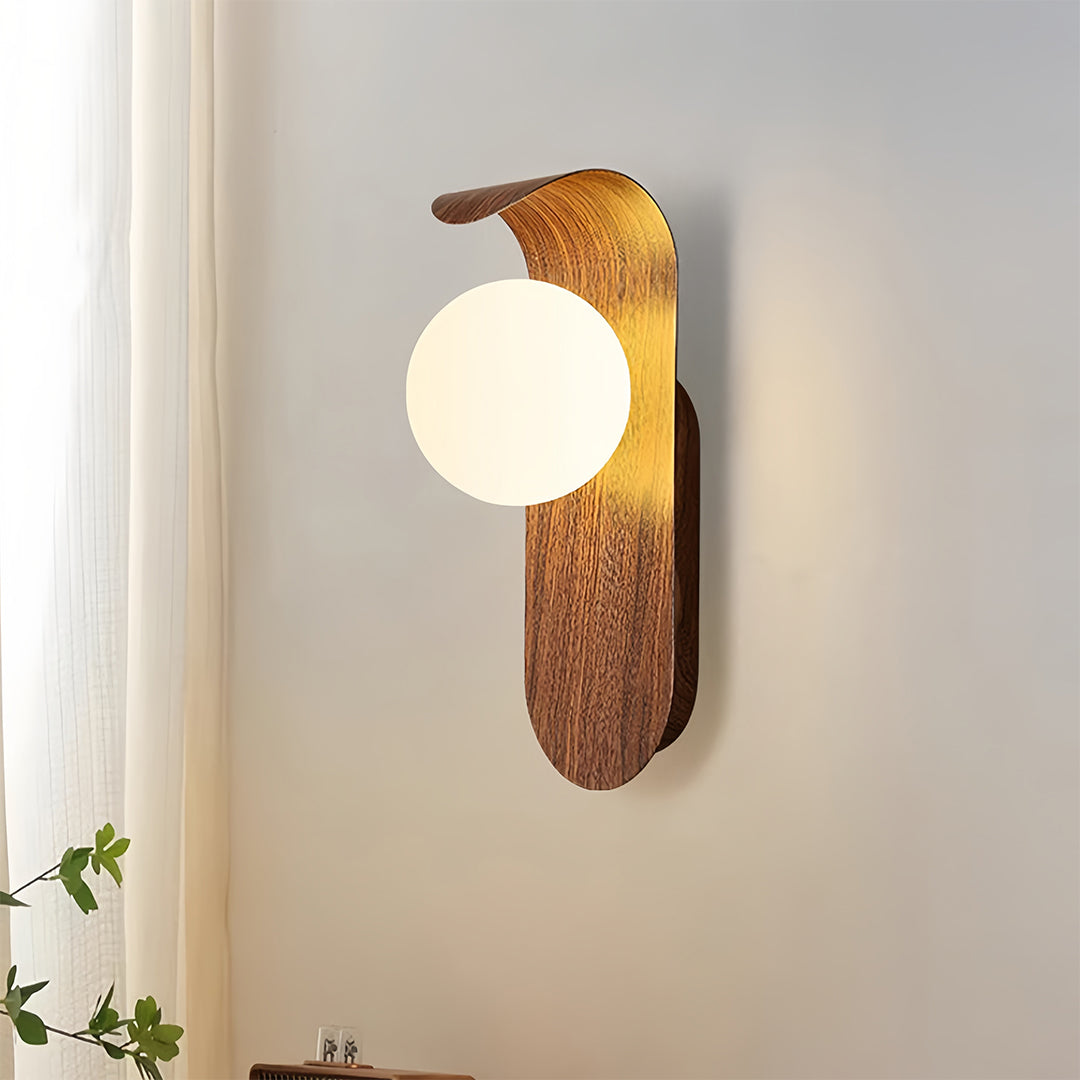 Mid-Century Wood Grain LED Wall Sconce with Spherical Shade