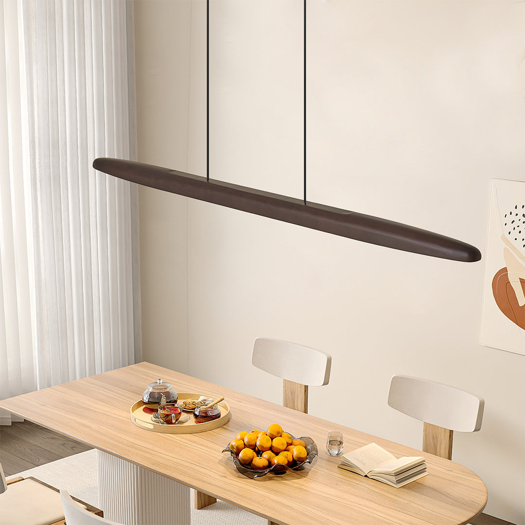 Linear LED Pendant Light in Walnut and Iron for Modern Dining and Kitchen
