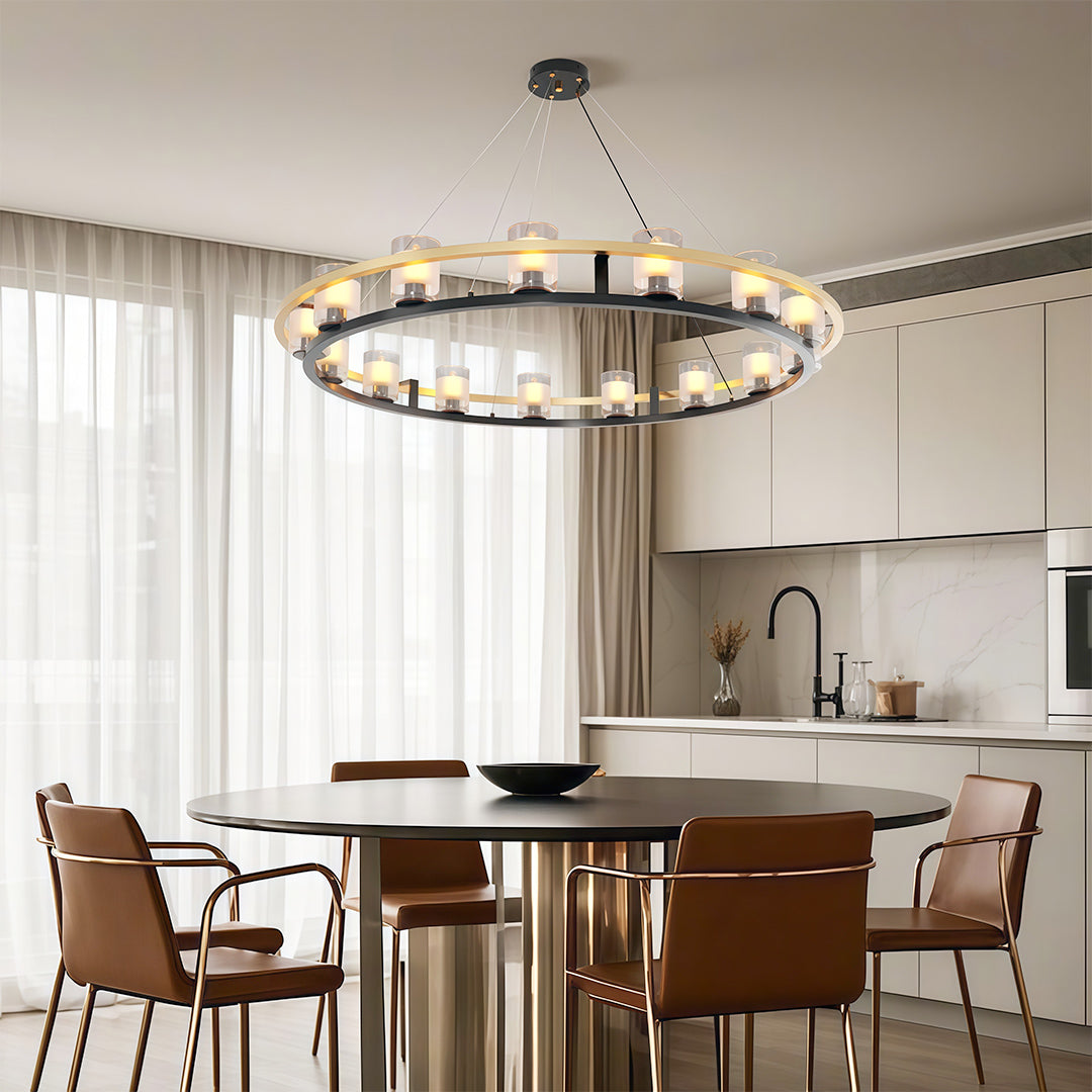 Aurelia Copper Modern Chandelier with Clear Glass Shades