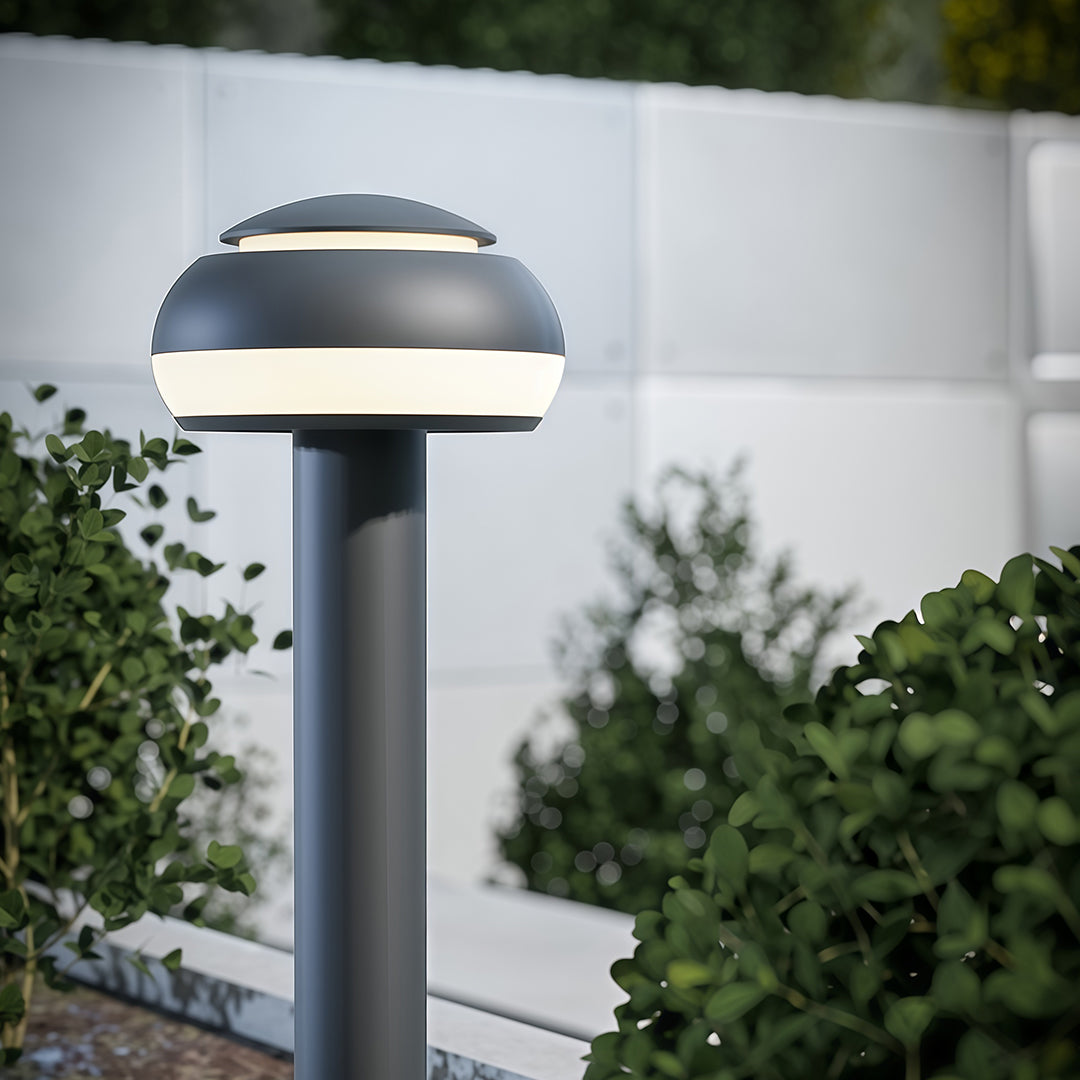 Mushroom Path Light Minimalist Dome Landscape Bollard in Black