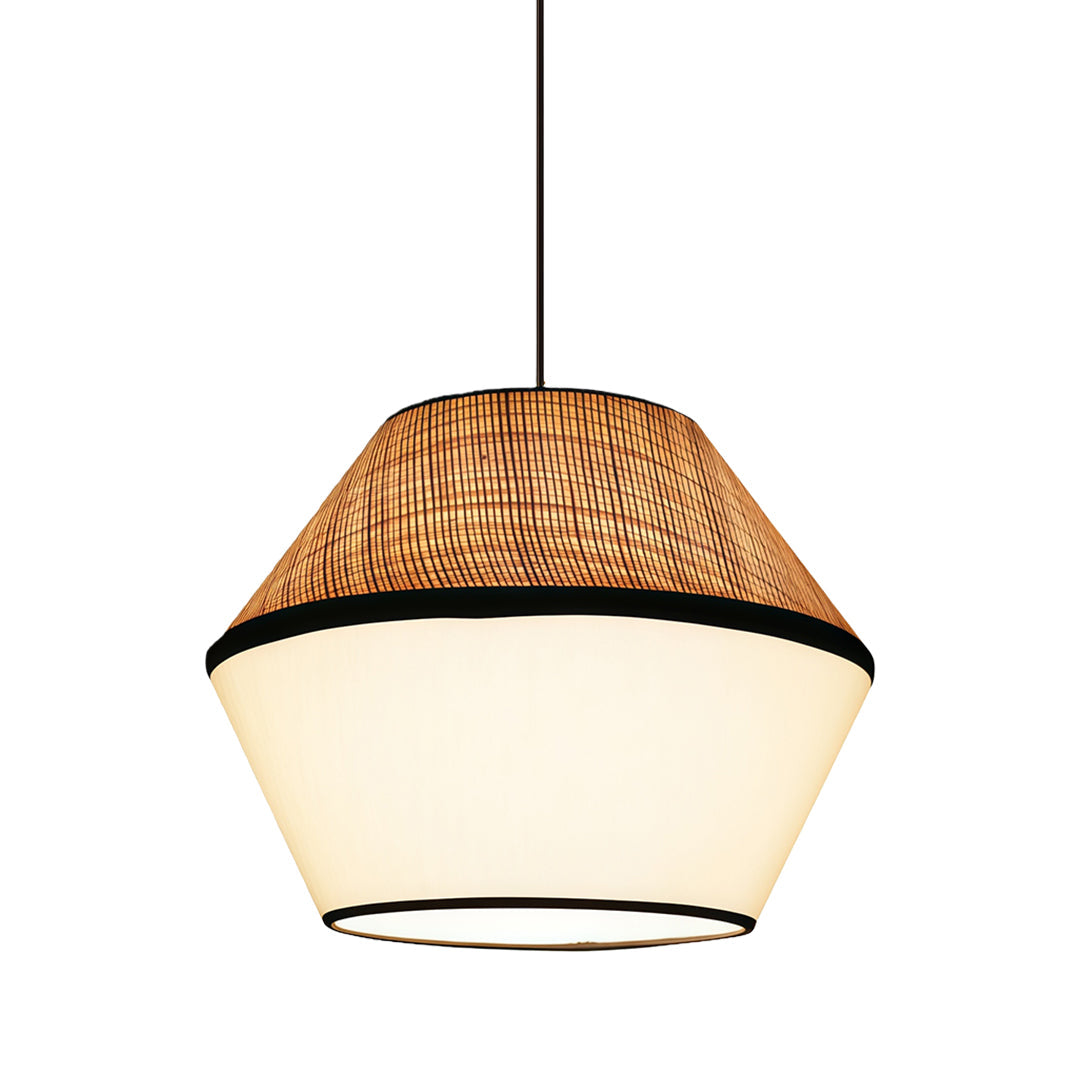 Wabi-Sabi Raffia Pendant Light with Fabric Shade, Natural Beige