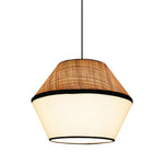 Wabi-Sabi Raffia Pendant Light with Fabric Shade, Natural Beige