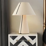 Pleated White Table Lamp with Leather Accent – Modern Bedside Lighting