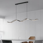 Modern Wavy Black Pendant Light for Kitchen Island, Minimalist LED Linear Suspension