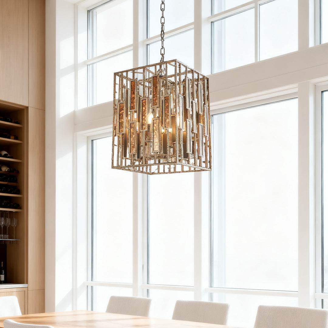 Aged Brass Open Frame Pendant Light with Clear Glass Shade