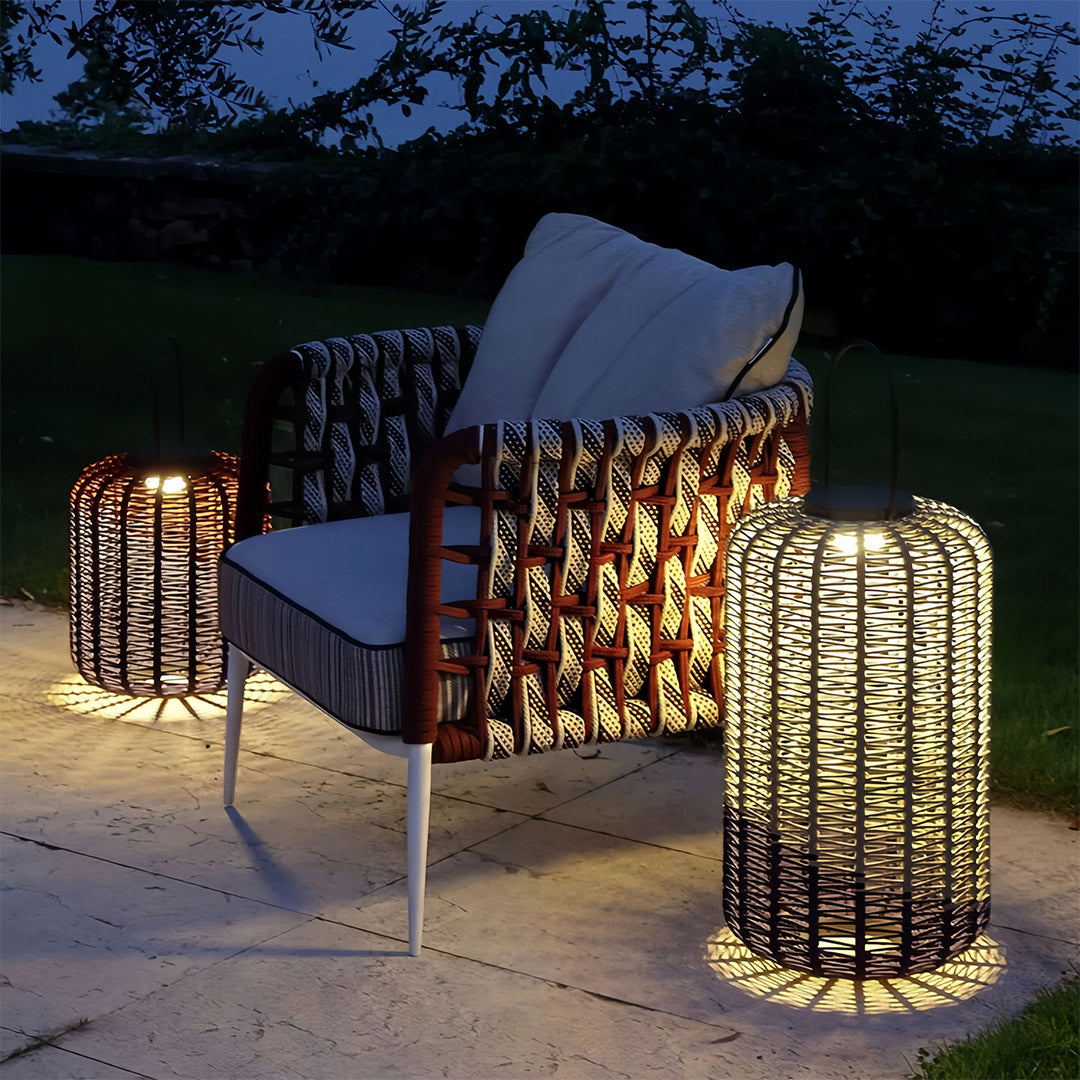 Woven Outdoor LED Lantern in Stainless Steel, Modern Minimalist Garden Light