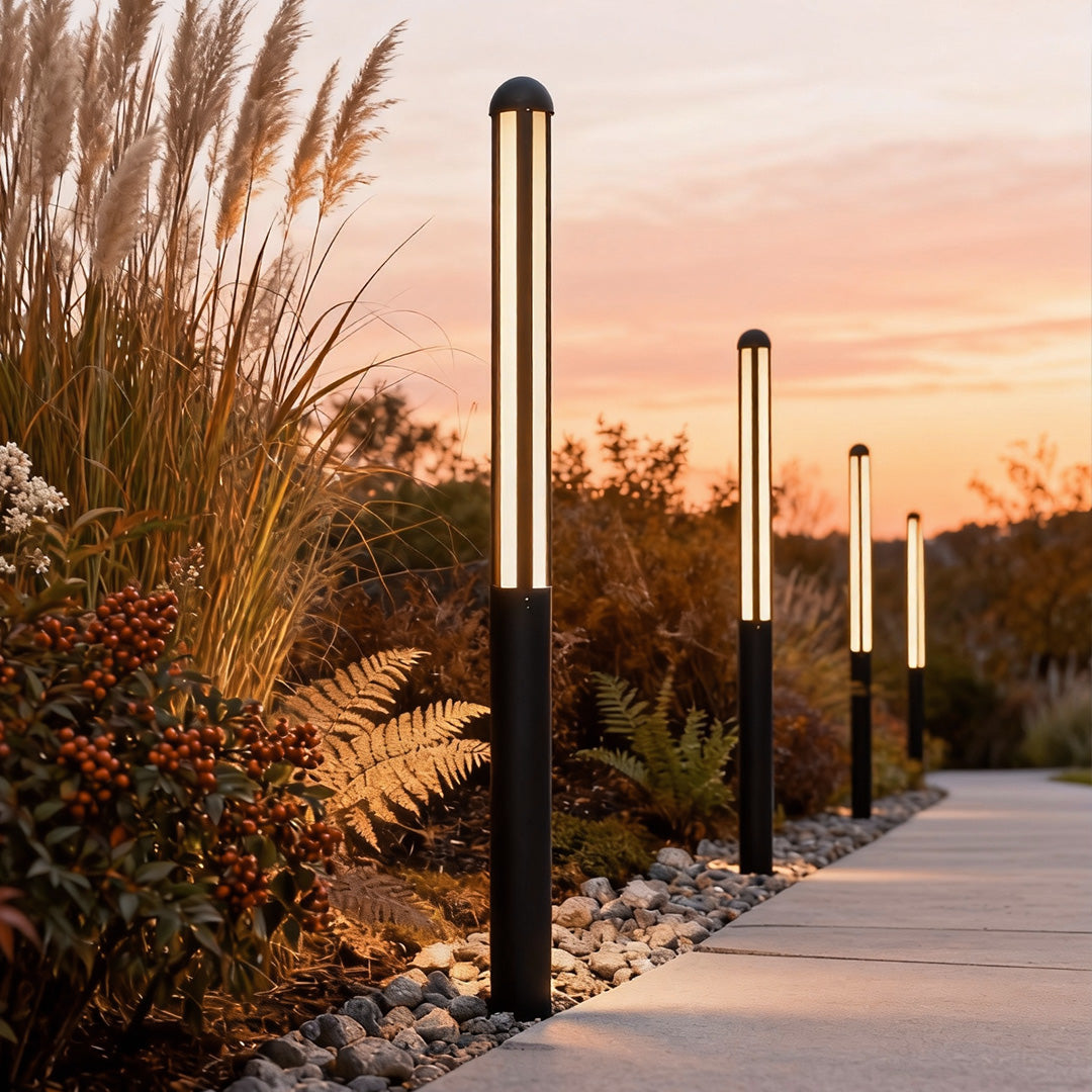 Modern Tall Garden Bollard Light | Minimalist Black Aluminum LED Pathway Lamp