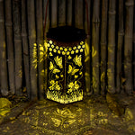 Solar-Powered Wrought Iron Outdoor Lantern with Nature Motifs