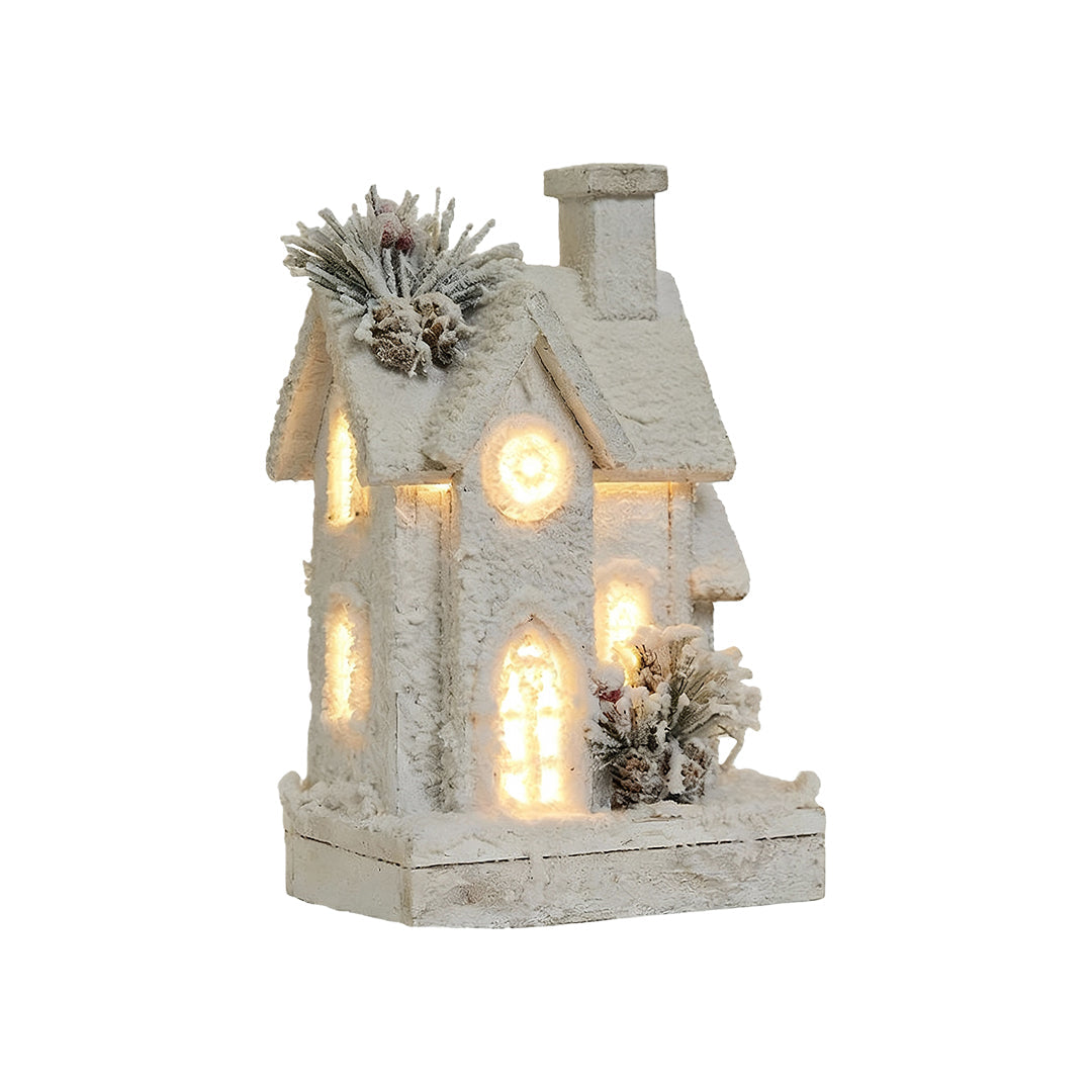 Nordic Wooden Christmas House Table Lamp with Warm LED Glow