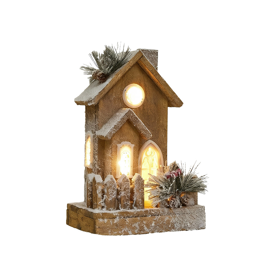 Nordic Wooden Christmas House Table Lamp with Warm LED Glow