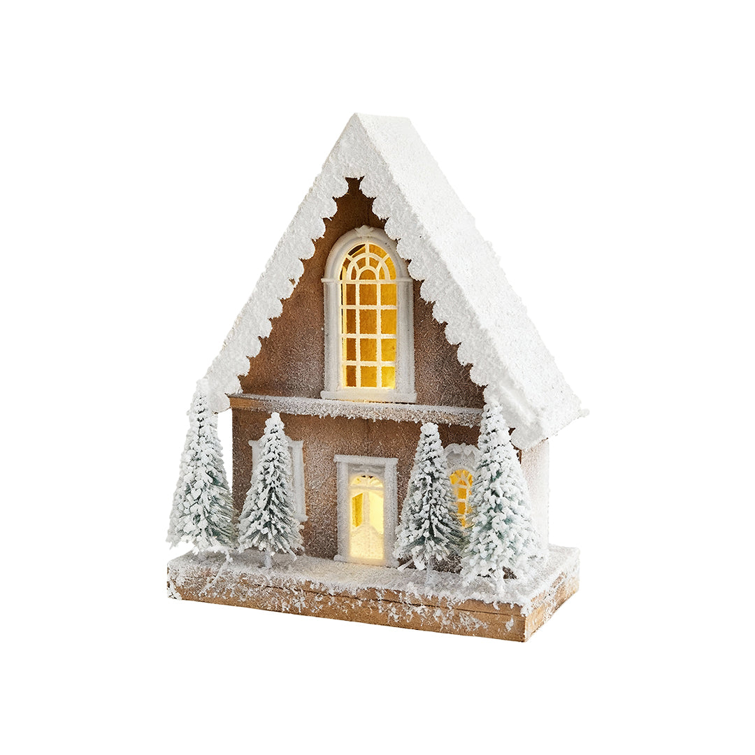 Nordic Wooden Christmas House Table Lamp with Warm LED Glow