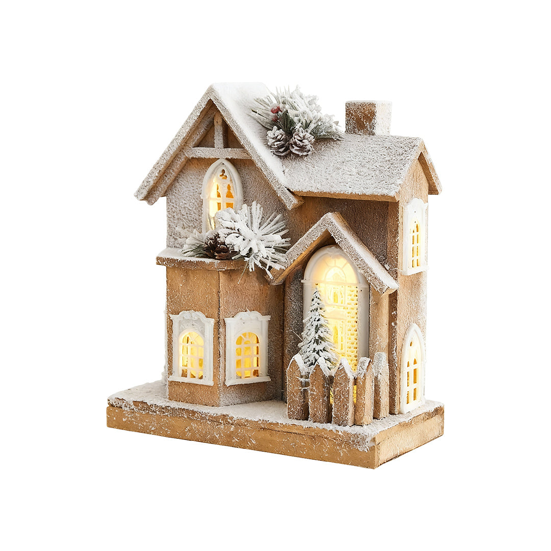 Nordic Wooden Christmas House Table Lamp with Warm LED Glow