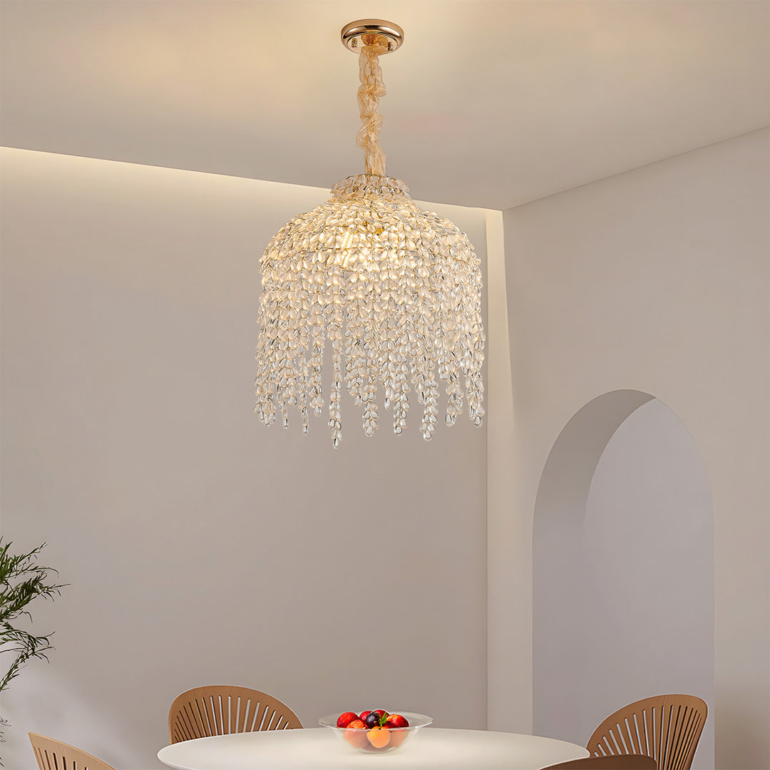 Teardrop Crystal Chandelier in Gold Finish, French-Inspired Ceiling Light