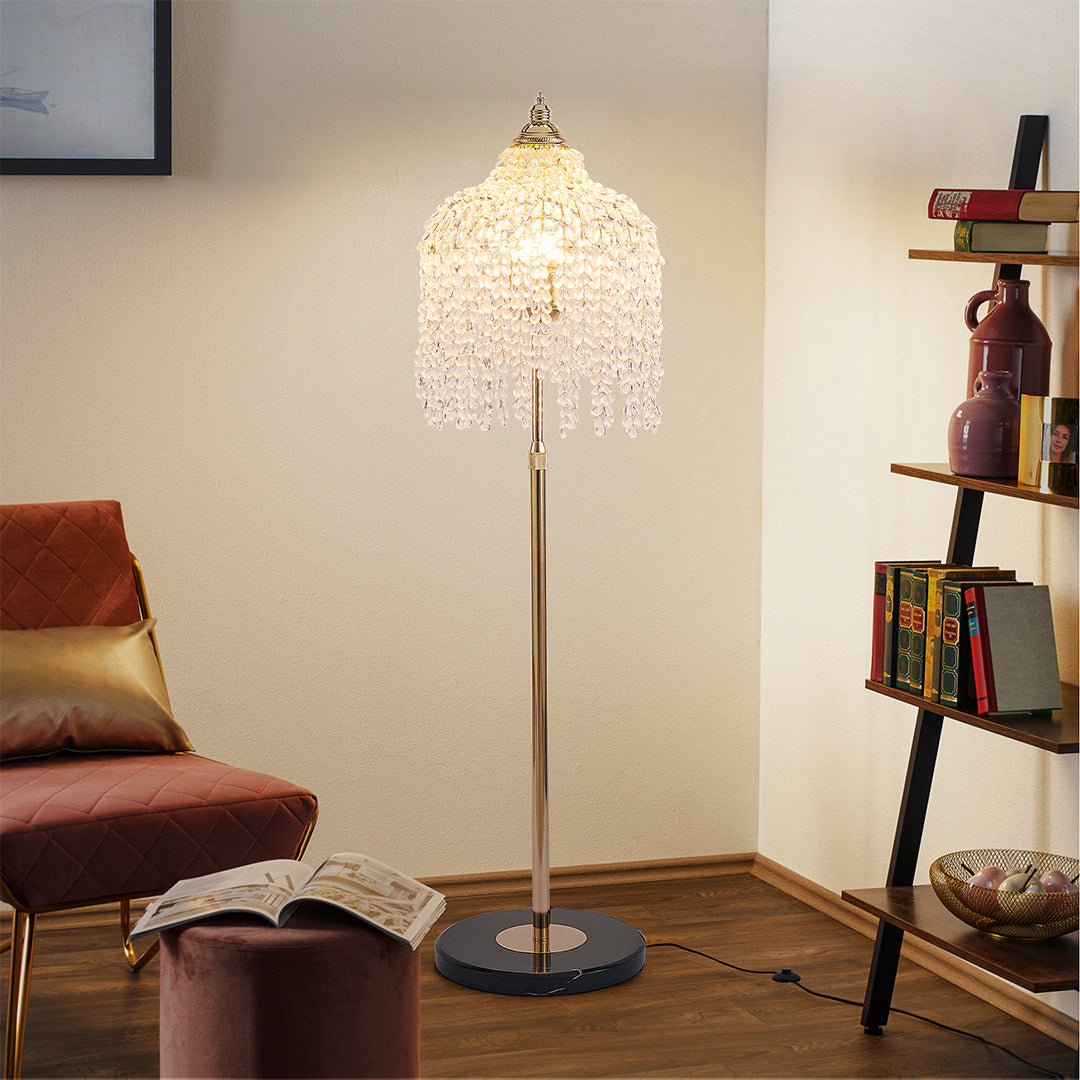 Lumière Crystal Floor Lamp in French Gold — Designer LED-Ready Lighting for Living Rooms & Studies