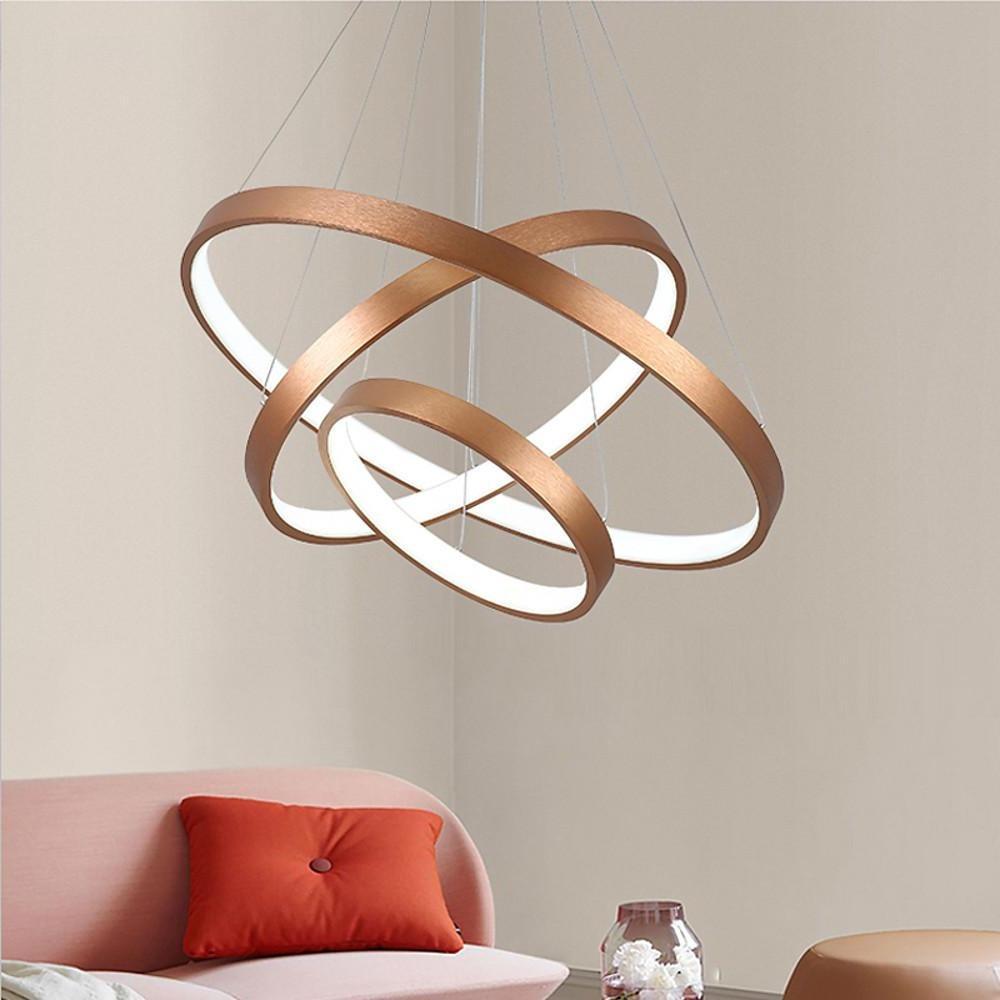 Acrylic Bronze 3 Tier Ring Chandelier Dimmable Led 59 Adjustable Pendant Lights