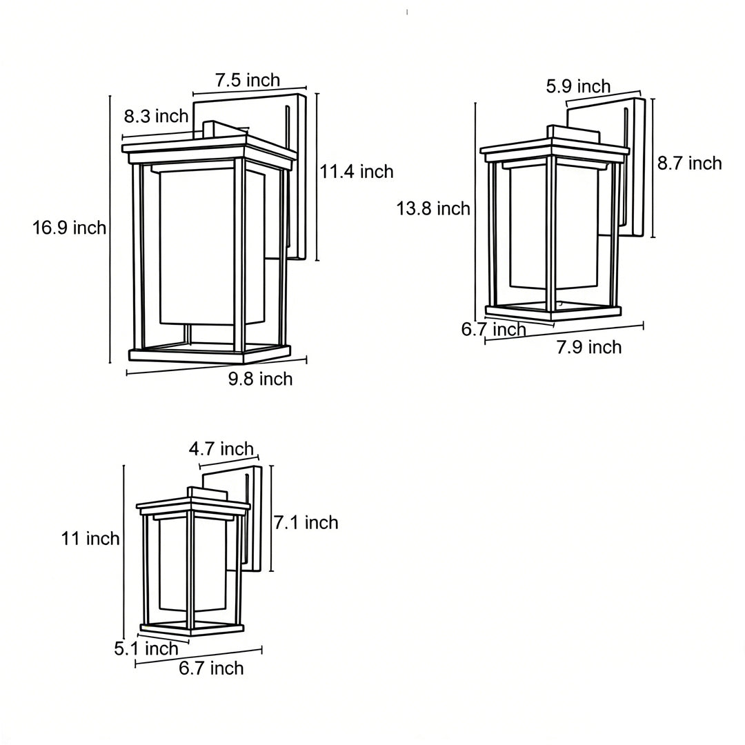 Black Aluminum Outdoor Wall Sconce with Amber Glass