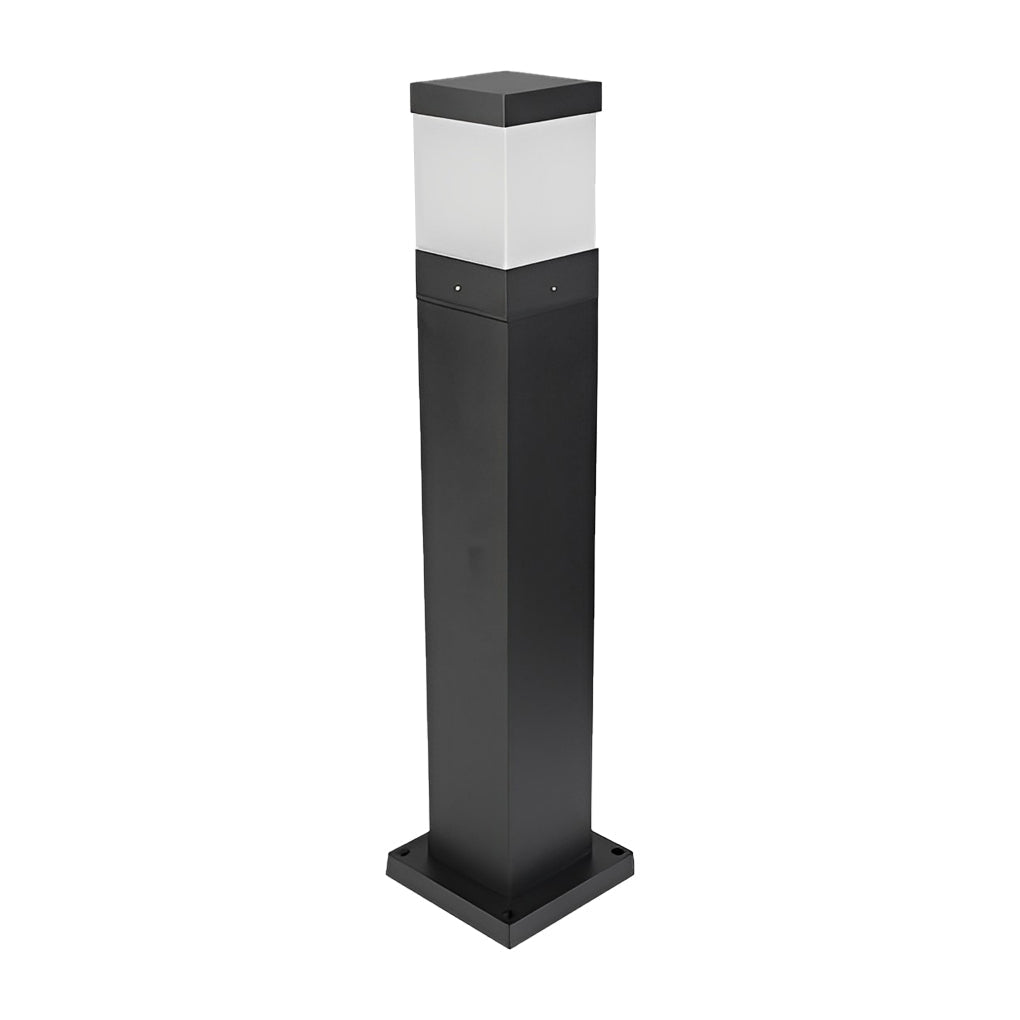 Modern Square Outdoor Bollard Light in Black with Warm White LED