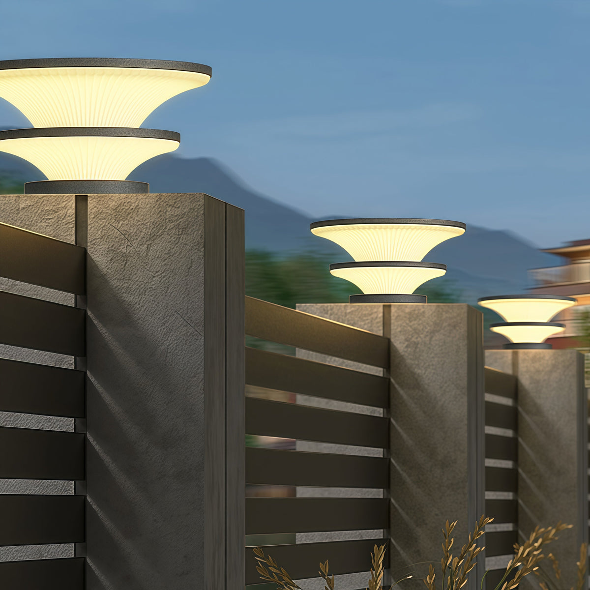 Modern Round Outdoor Pillar Lights in Black Stainless Steel