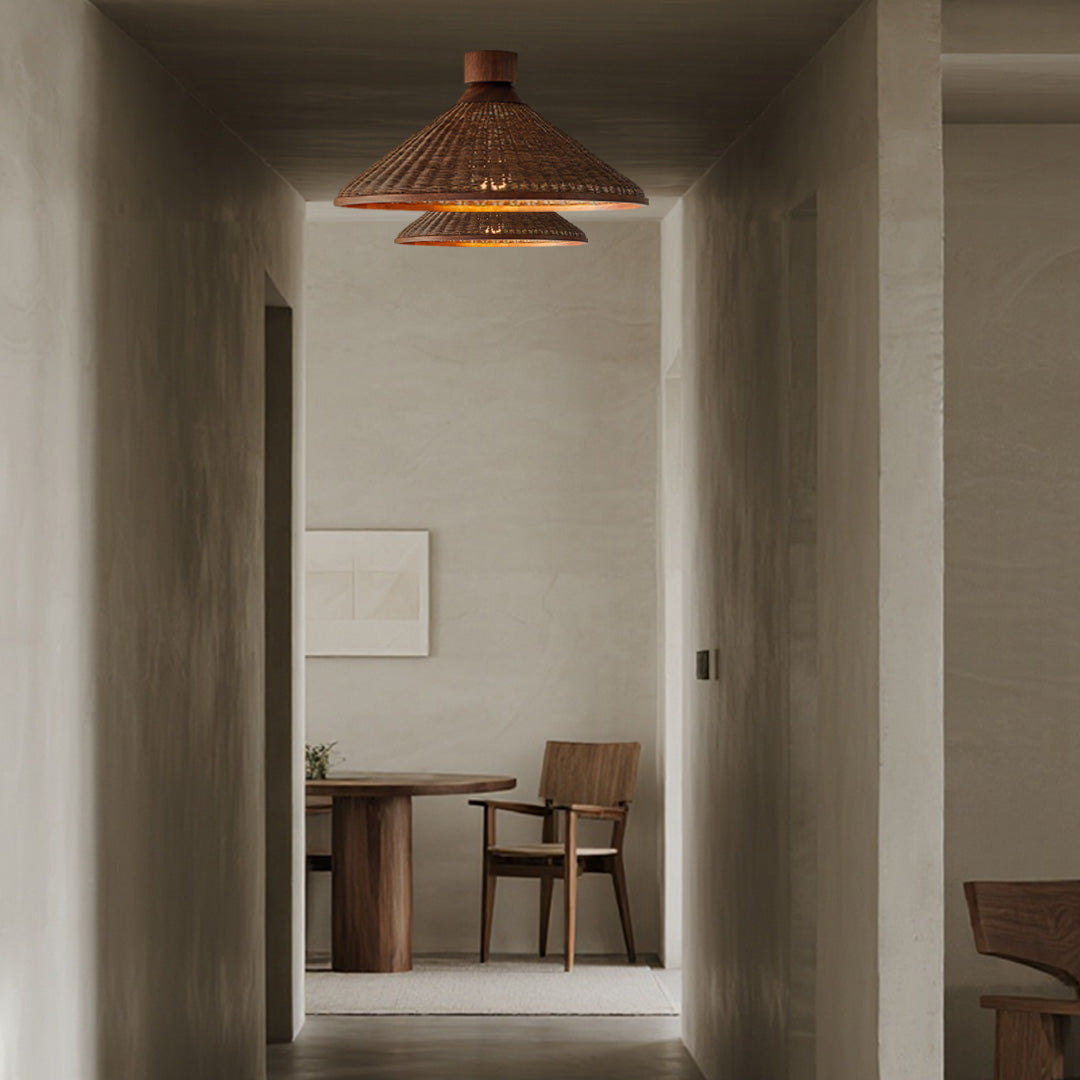 Handwoven Rattan Pendant Light with Wabi-Sabi Zen Aesthetic