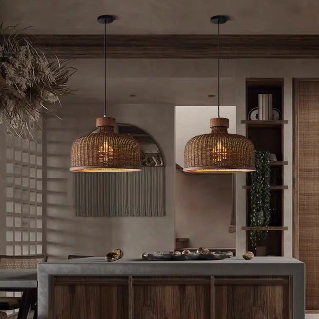 Handwoven Rattan Pendant Light with Wabi-Sabi Zen Aesthetic