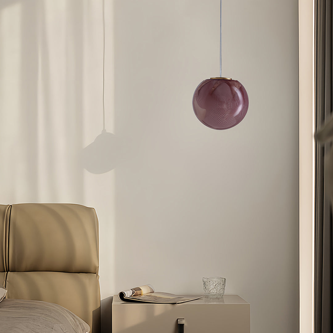 Aurelia Glass Globe Pendant Light in Purple Metal for Modern Interiors