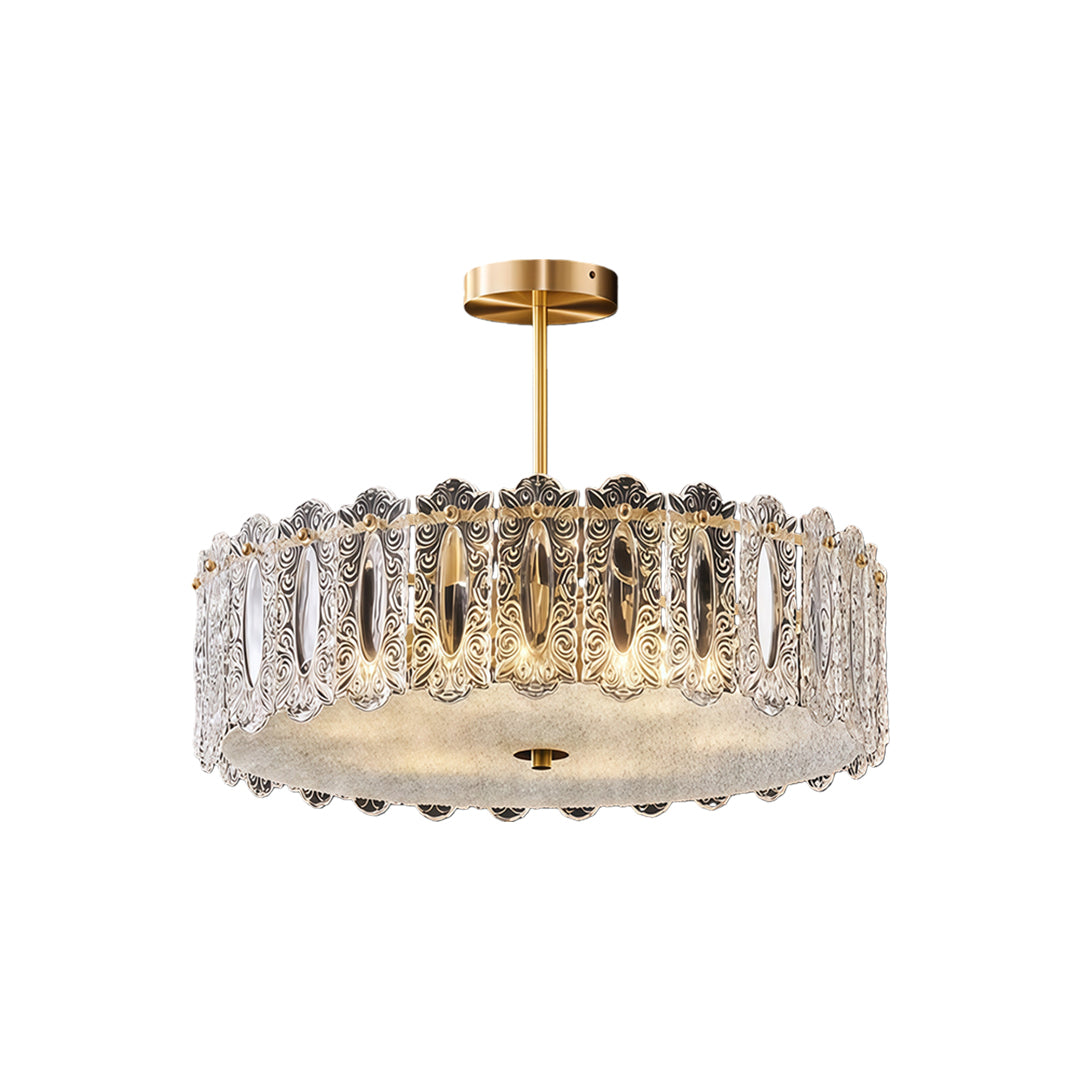 French Copper Semi Flush Mount Ceiling Light with Clear Glass Shade