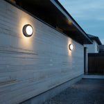 Round LED Outdoor Wall Sconce in Black Aluminum, IP65 Waterproof Minimalist Design
