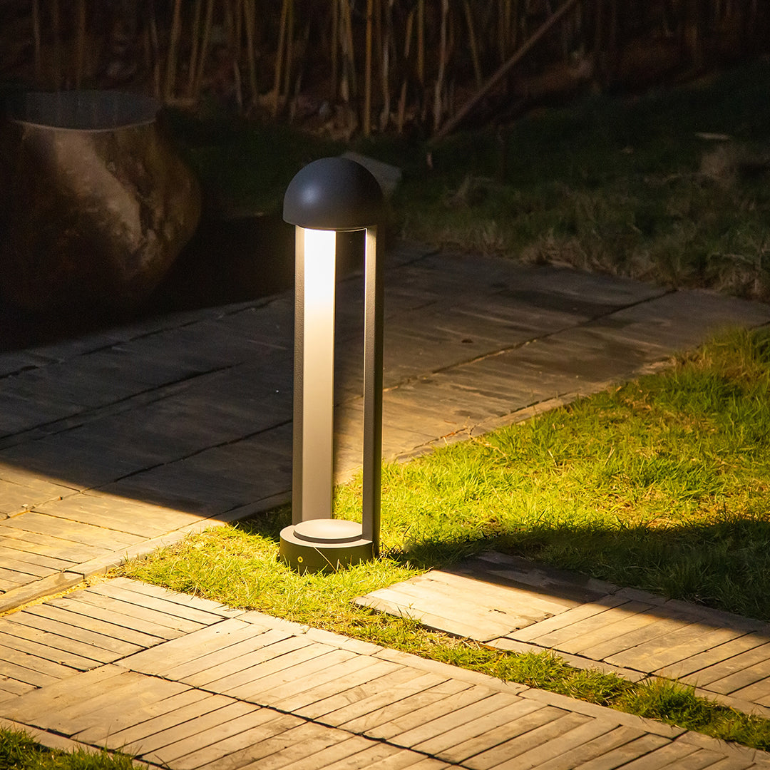 Modern Outdoor Bollard Light – Sand Gray Die-Cast Aluminum Garden Lamp